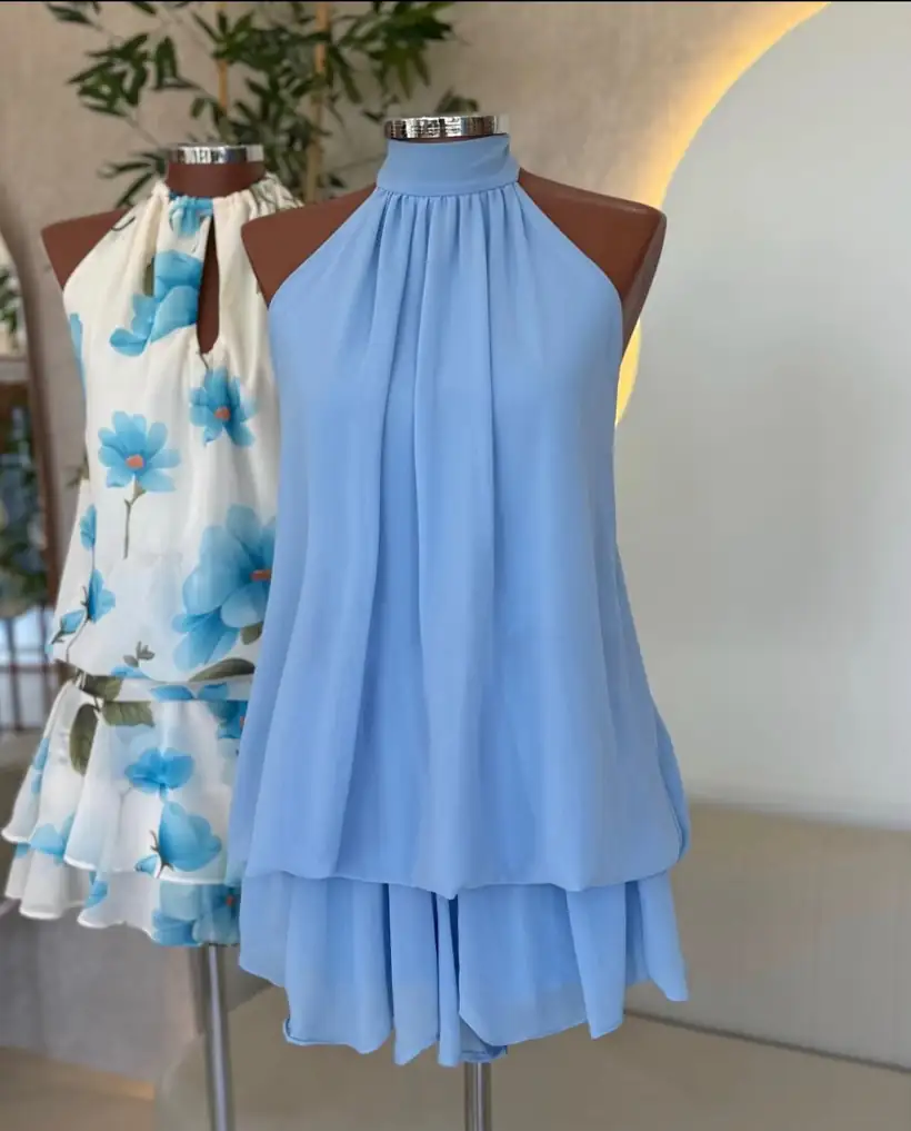 Vestido Halter Azul Claro