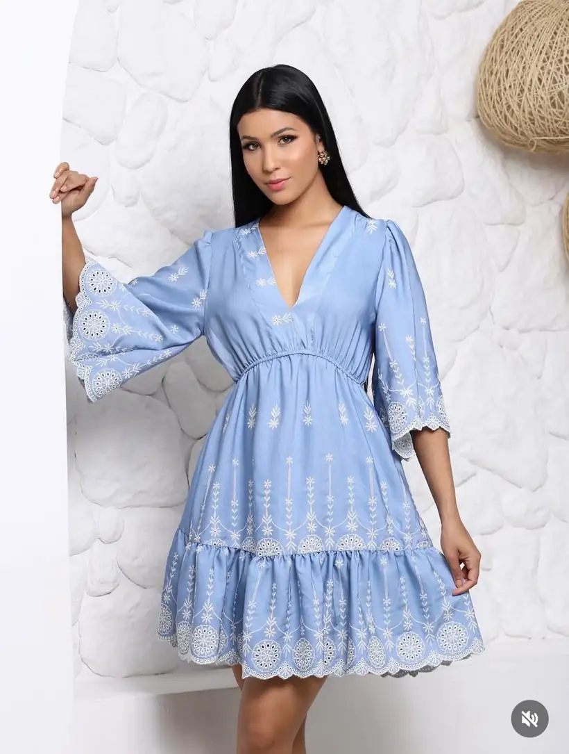 Vestido Azul Bordado